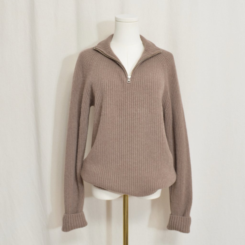 Naadam Soft Brown Extra Luxe Ribbed Cashmere Quarter Zip Sweater Size Large
